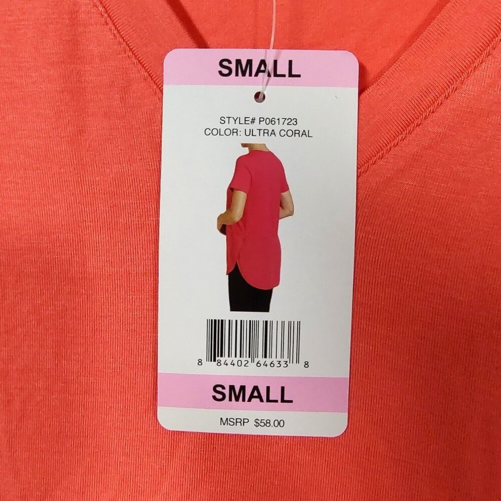 Premise Womens Coral V-neck Short Sleeve Tunic Shirt Size Small NWT $58 - Picture 4 of 6